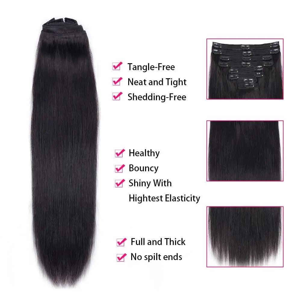 Straight Clip-in Hair Extensions – 100% Remy Human Hair (8 Pcs, 120g)