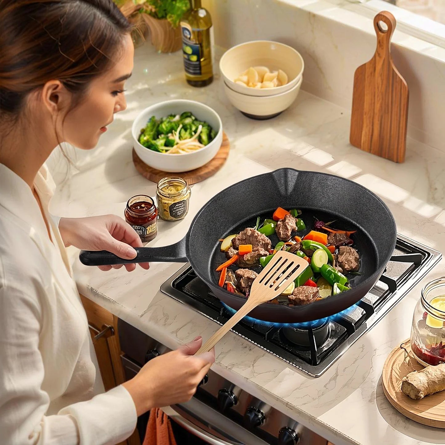 Multi-Size Cast Iron Skillets Set - 6-Inch, 8-Inch, 9-Inch,10-Inch Frying Pans for Every Recipe