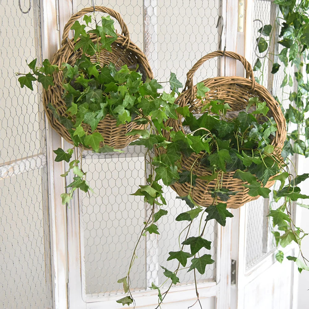 Garden Wall-mounted Flower Pot Handmade Hanging Rustic Flower Pot Basket Wicker Rattan Plant Basket Storage Container