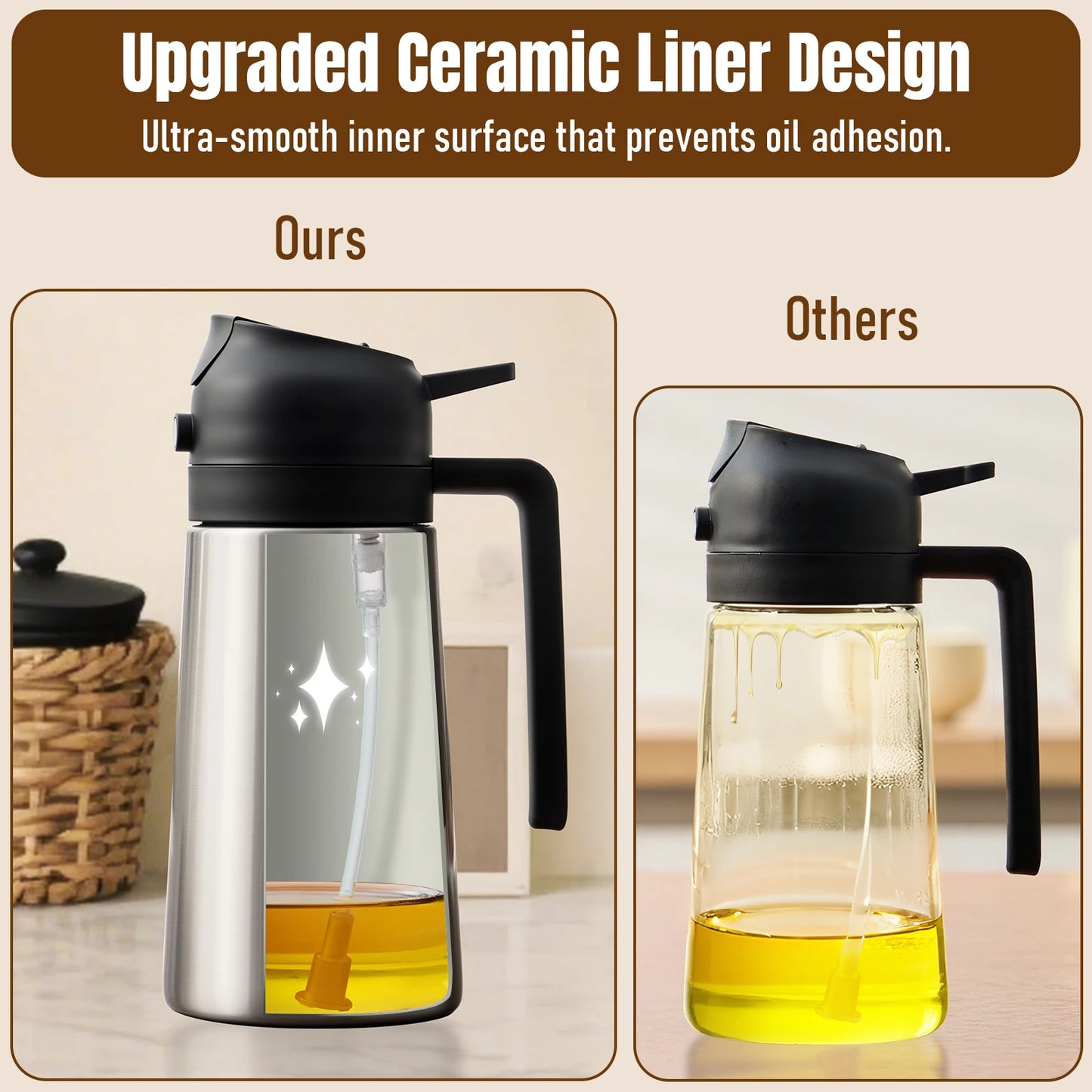 Olive Oil Sprayer for Cooking, 470ml 2 In 1 Oil Dispenser/Pour Bottle, Kitchen Accessories, Kitchen Gadgets for Air Fryer, Salad