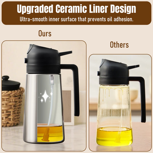 Olive Oil Sprayer for Cooking, 470ml 2 In 1 Oil Dispenser/Pour Bottle, Kitchen Accessories, Kitchen Gadgets for Air Fryer, Salad