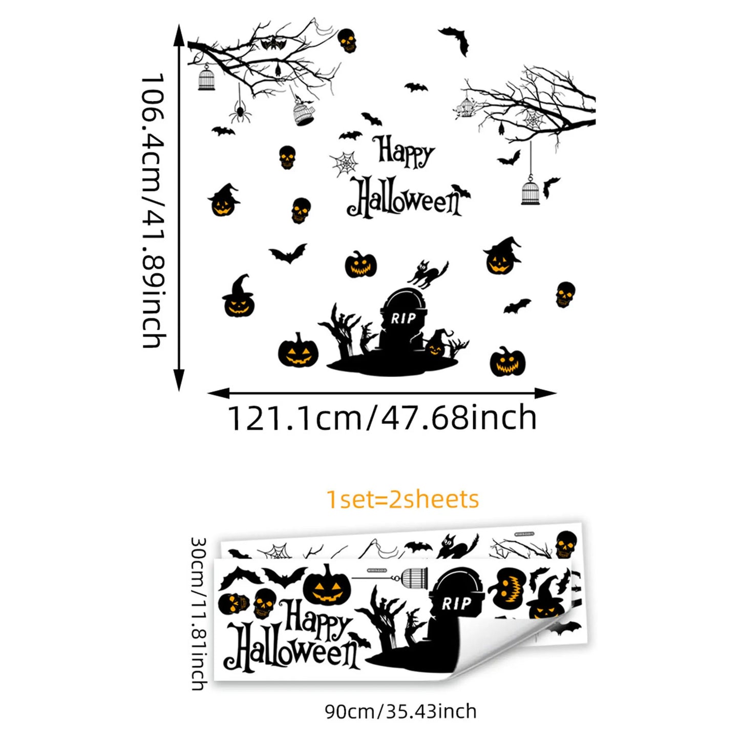 Halloween Haunted House Wall Decal Spooky Ghosts and Pumpkins Wall Art Home Decorations for Halloween Party