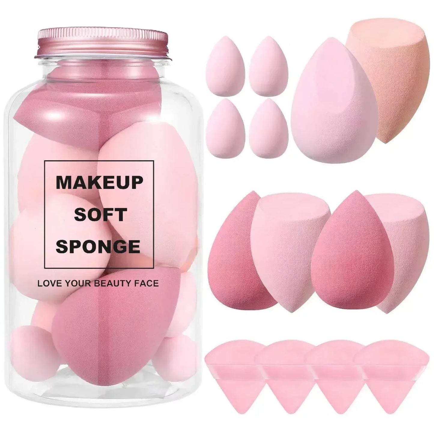12/14-Pcs Makeup Sponge Blender Set with Storage Bottle