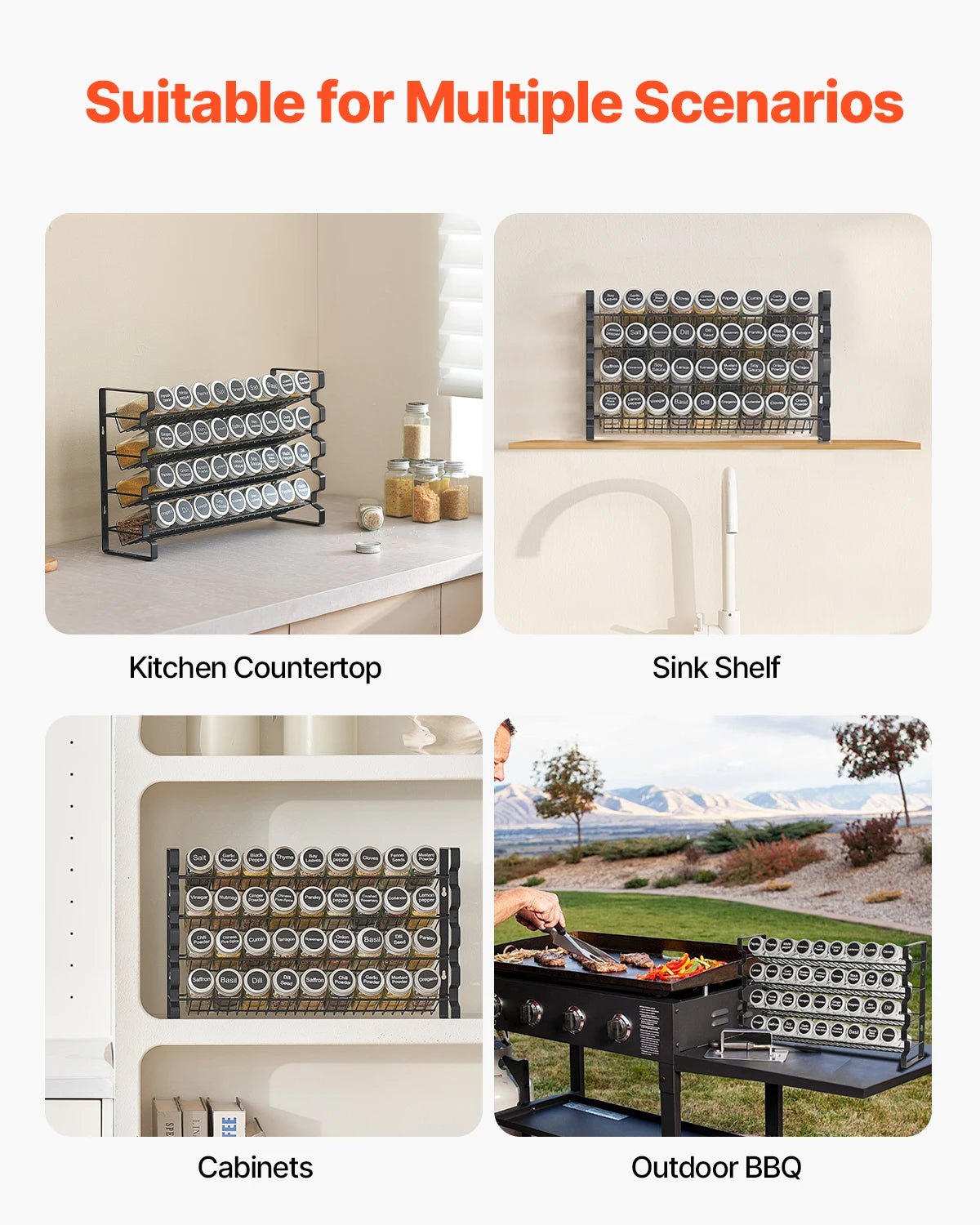 SucceBuy Spice Rack Organizer for Cabinet with 36/72 Empty Spice Jars Lids Spice Labels and Funnel Complete Seasoning Organizer