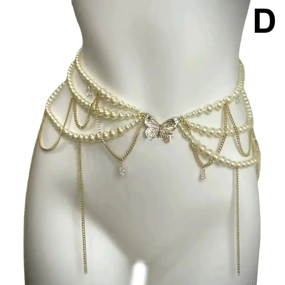 Fashion Y2K Retro Multilayer Pearl Waist Chain Belt For Women - Stylish Body Jewelry Accessories For Party & Casual Wear