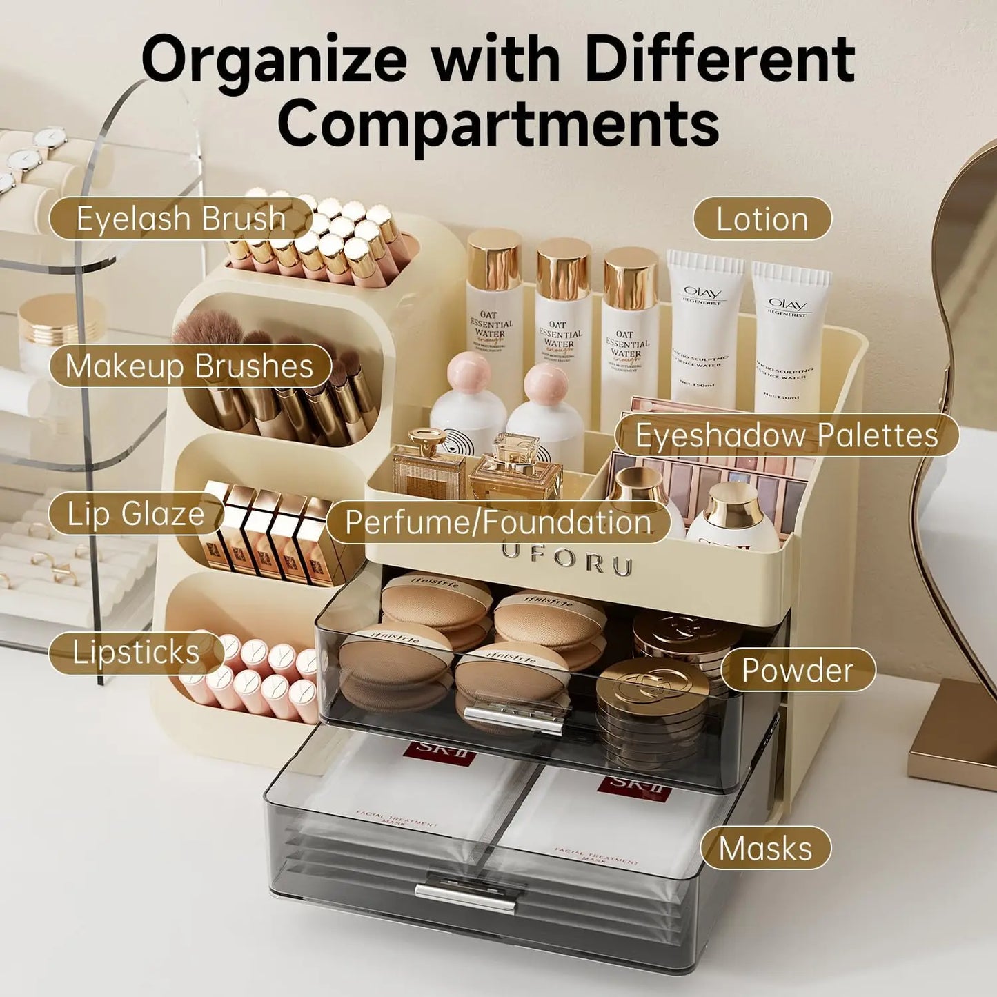 Makeup Organizer with Drawers for Vanity Spacious Cosmetic Display Case ,Perfect Storage Solution for Beauty Essential