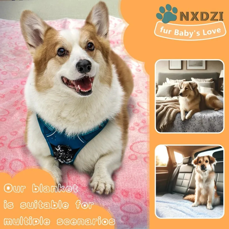 3 Pack Washable Fleece Blankets for Small Dogs Cats Rabbits and Guinea Pigs 23''x16'' Soft Pet Bedding with Cute Claw Pattern I