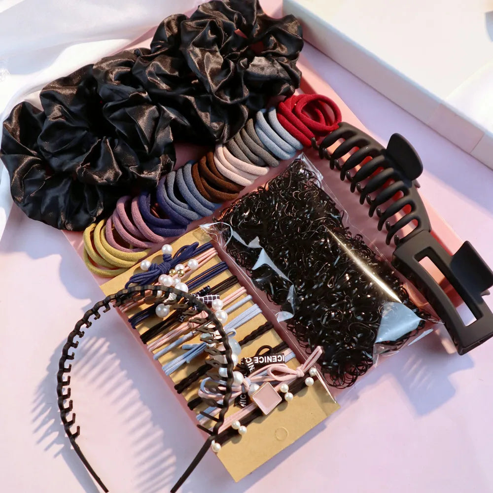 1Set Hair Accessories for Woman Set Ponytail Holders Hair Scrunchies HairBands Scrunchy HairTie Hair Hoop Hairstyle Styling Tool