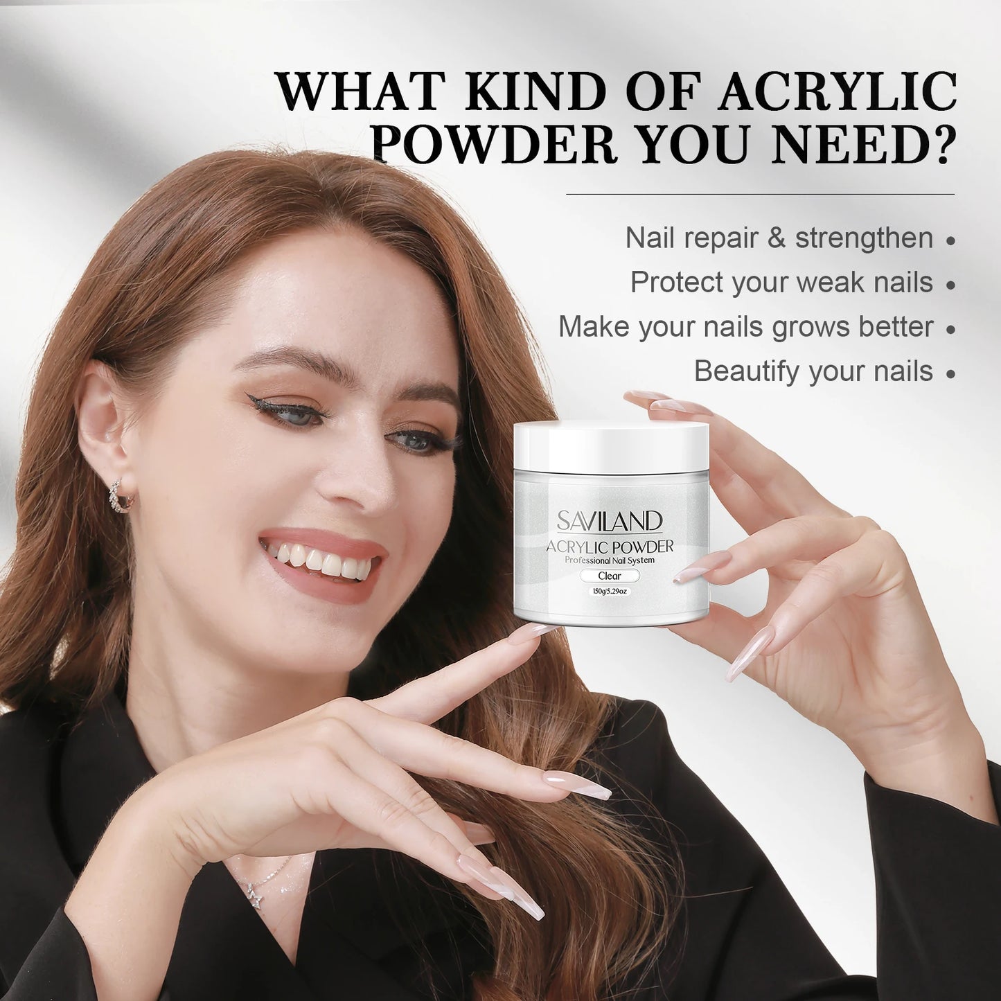 SAVILAND 150g Clear Acrylic Powder Large Capacity Acrylic Nail Powder Long Lasting Nail Art Design Decoration Nail Carving