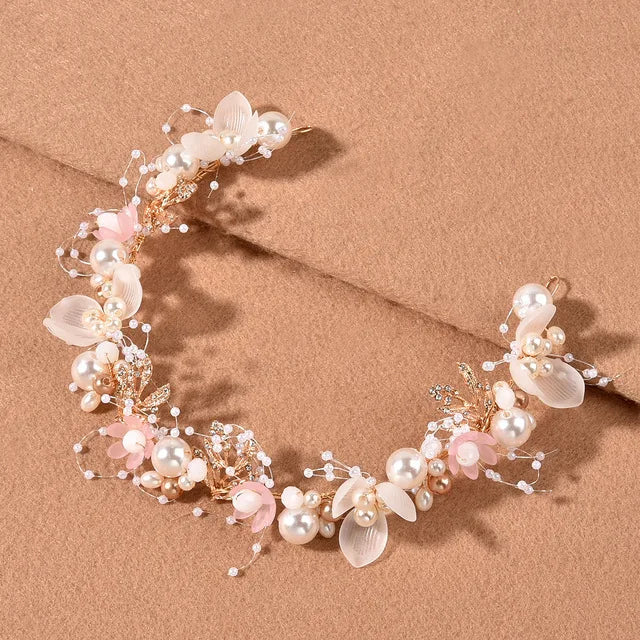 New Fashion Imitated Pearl Crowns Girls Bridal Wedding Headband Floral Flower Headband for Girls Adult Bohemian Hair accessories