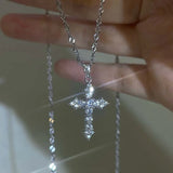 Shiny Crystal Cross Pendant Necklace for Women