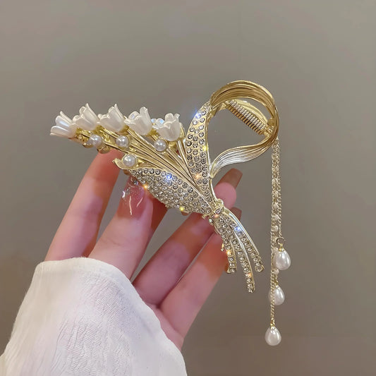 Sweet Butterfly Hair Clip Sparkling Rhinestone Jewelry Hair Accessories Artificial Pearls Women Exquisite Gift Tassel Hair Claws