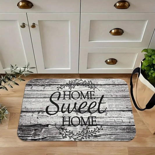 1pc Sweet Home Text Rubber Floor Mat Water-Absorbent Non-Slip Easy To Clean Floor Mat Bathroom Living Room Kitchen, Home Decor