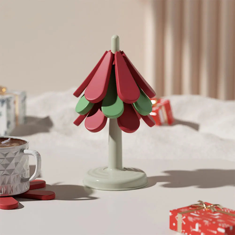 1/3Pcs Tree Shaped Trivet Stackable Christmas Themed Multi-Function Coaster with Stand Hot Dishes Trivets for Dining Table