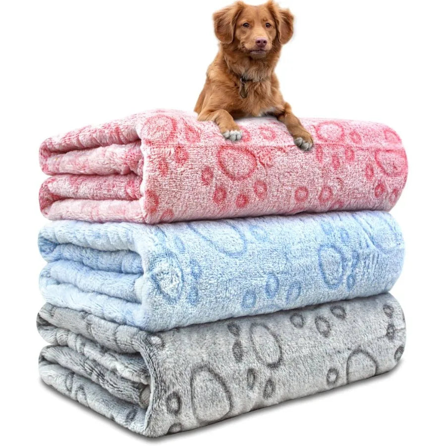 3 Pack Washable Fleece Blankets for Small Dogs Cats Rabbits and Guinea Pigs 23''x16'' Soft Pet Bedding with Cute Claw Pattern I