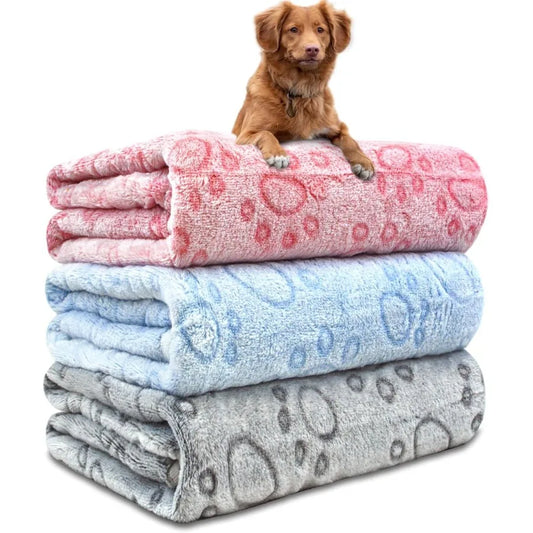 3 Pack Washable Fleece Blankets for Small Dogs Cats Rabbits and Guinea Pigs 23''x16'' Soft Pet Bedding with Cute Claw Pattern I