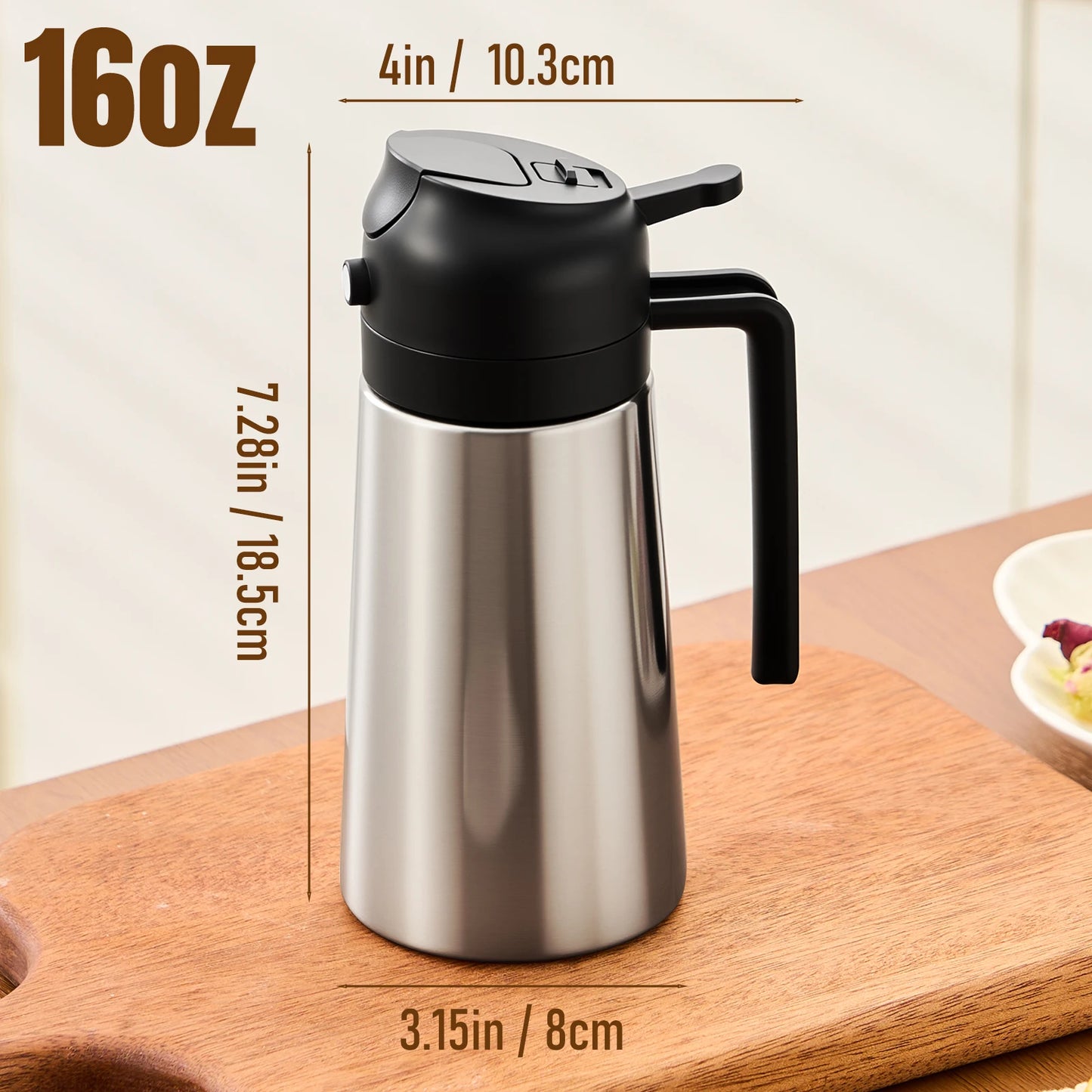 Olive Oil Sprayer for Cooking, 470ml 2 In 1 Oil Dispenser/Pour Bottle, Kitchen Accessories, Kitchen Gadgets for Air Fryer, Salad