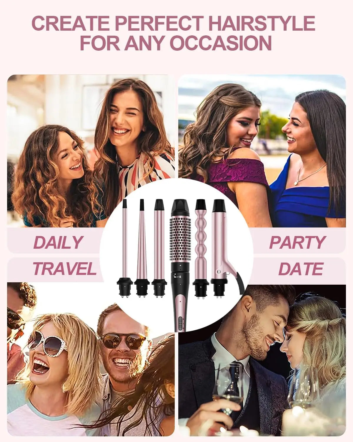 6-in-1 Curling Iron Wand Set with Thermal Brush & Ceramic Barrels
