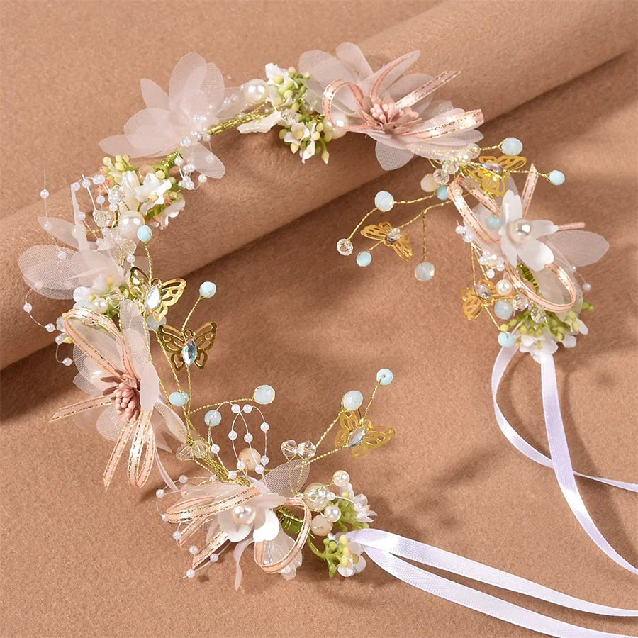 New Fashion Imitated Pearl Crowns Girls Bridal Wedding Headband Floral Flower Headband for Girls Adult Bohemian Hair accessories