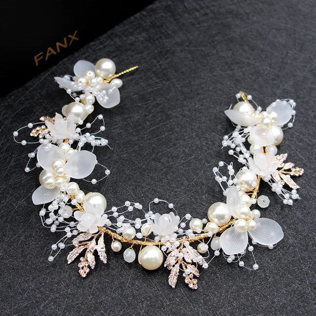 New Fashion Imitated Pearl Crowns Girls Bridal Wedding Headband Floral Flower Headband for Girls Adult Bohemian Hair accessories