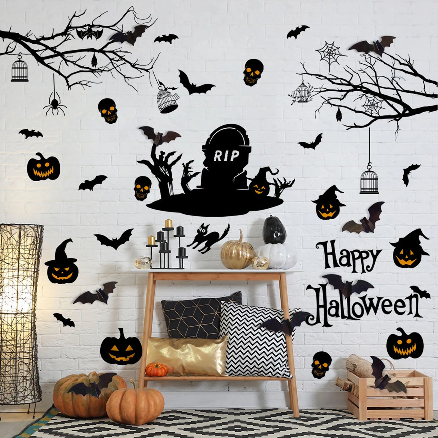 Halloween Haunted House Wall Decal Spooky Ghosts and Pumpkins Wall Art Home Decorations for Halloween Party