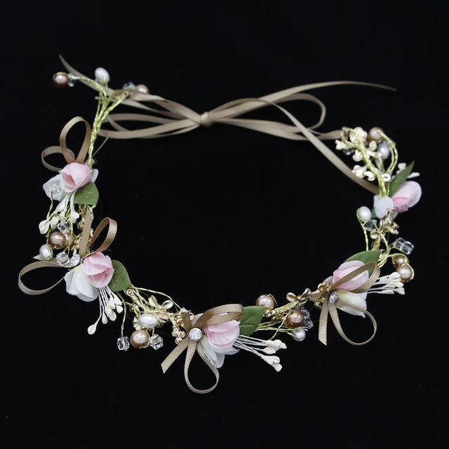 New Fashion Imitated Pearl Crowns Girls Bridal Wedding Headband Floral Flower Headband for Girls Adult Bohemian Hair accessories