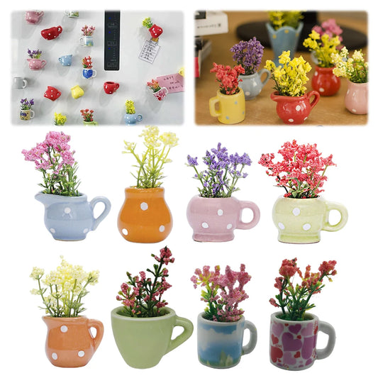 8pcs Mini Ceramic Vase Fridge Magnets Flower Vase Refrigerator Magnets for Home Kitchen Office School Locker Whiteboard