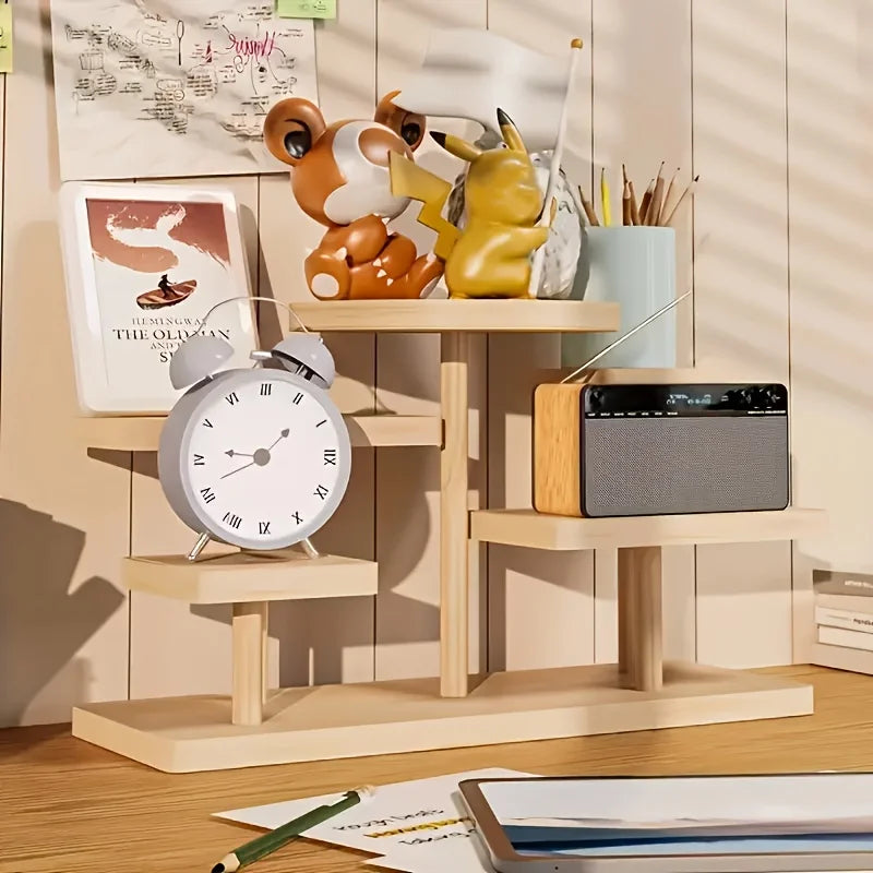 Multi-Tier Wooden Trapezoid Display Rack, 27" Compact Shelf for Jewelry, Snacks, Succulents - No Assembly Required