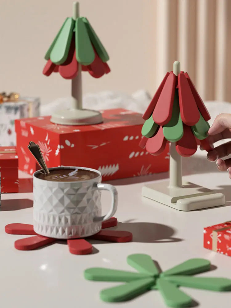 1/3Pcs Tree Shaped Trivet Stackable Christmas Themed Multi-Function Coaster with Stand Hot Dishes Trivets for Dining Table
