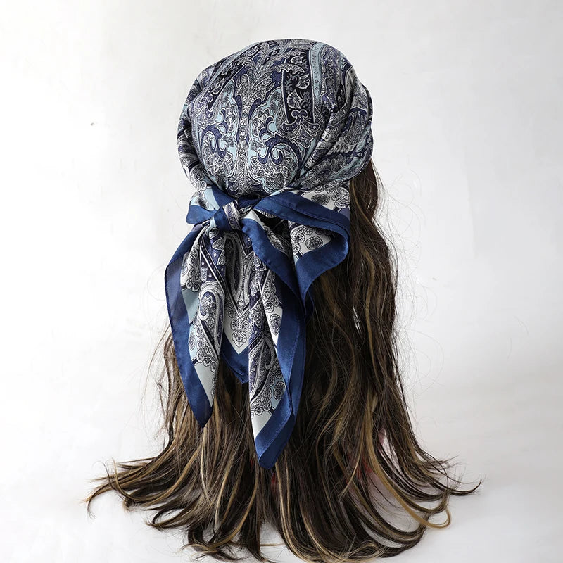 Square Silk Scarf With Horse Print For Women, Luxury Design, 70x70cm, Soft Satin Headband, Office Scarf, Hijab Gift