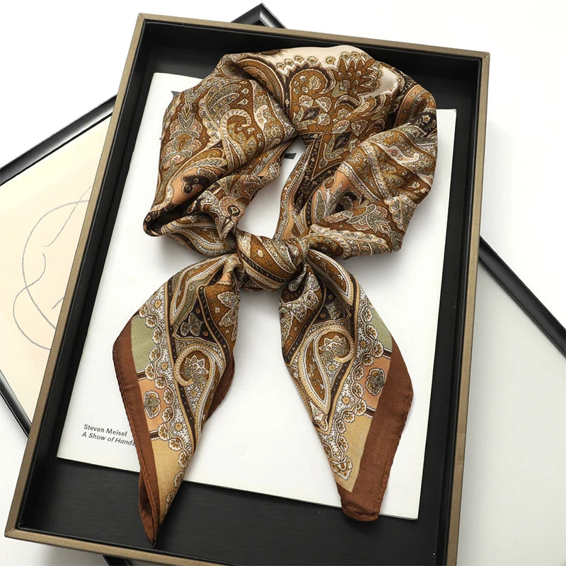 Square Silk Scarf With Horse Print For Women, Luxury Design, 70x70cm, Soft Satin Headband, Office Scarf, Hijab Gift