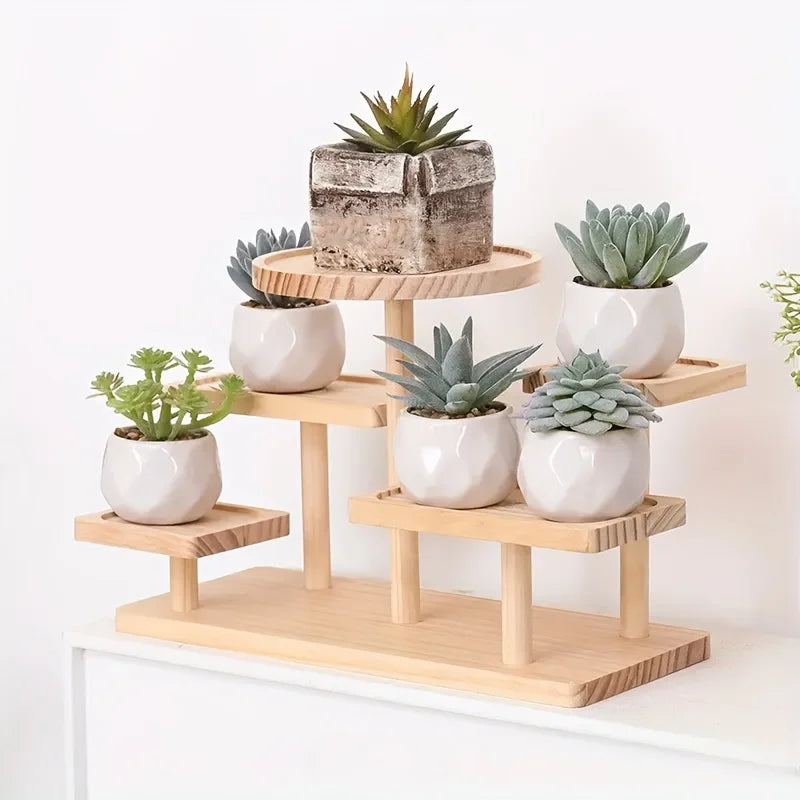 Multi-Tier Wooden Trapezoid Display Rack, 27" Compact Shelf for Jewelry, Snacks, Succulents - No Assembly Required