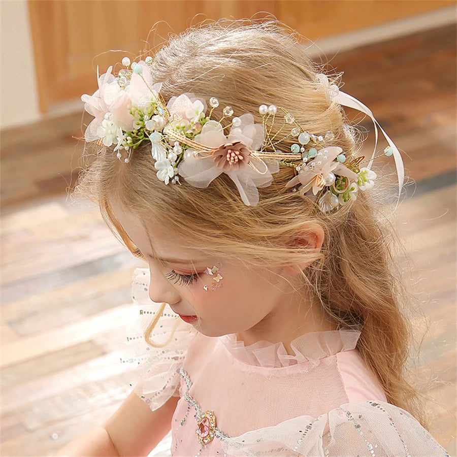 New Fashion Imitated Pearl Crowns Girls Bridal Wedding Headband Floral Flower Headband for Girls Adult Bohemian Hair accessories