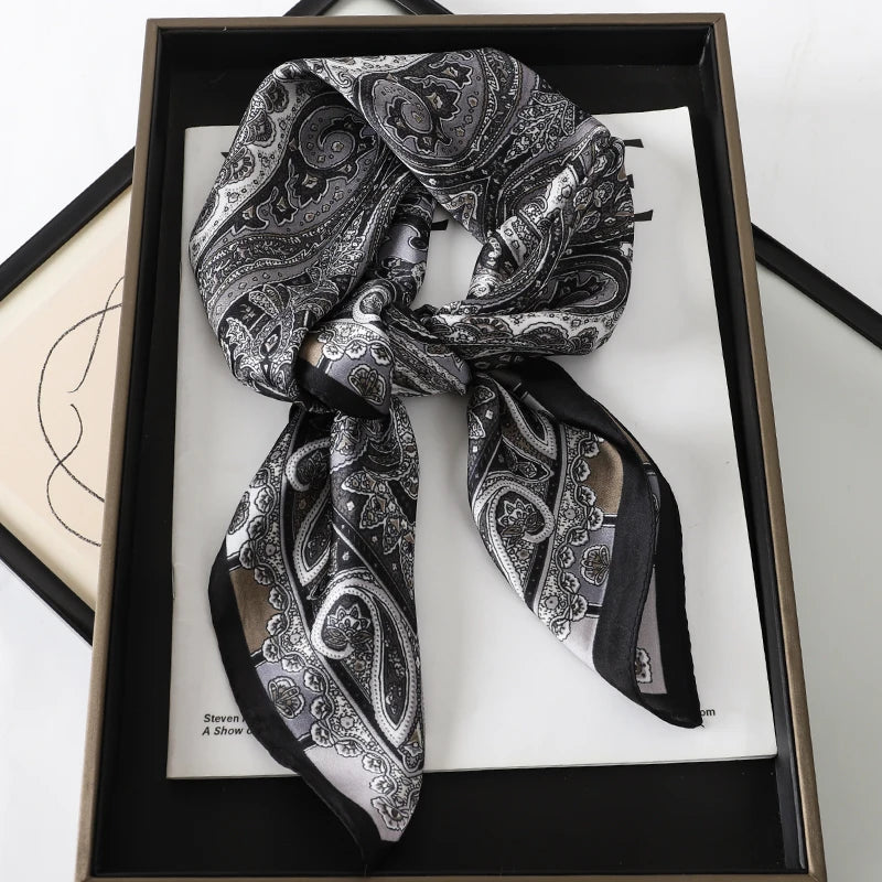 Square Silk Scarf With Horse Print For Women, Luxury Design, 70x70cm, Soft Satin Headband, Office Scarf, Hijab Gift