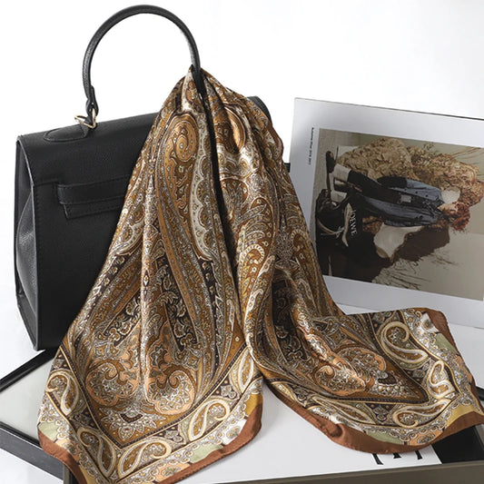 Square Silk Scarf With Horse Print For Women, Luxury Design, 70x70cm, Soft Satin Headband, Office Scarf, Hijab Gift