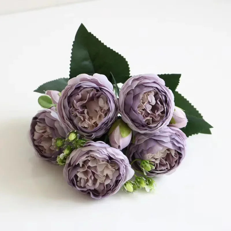 1 Bundle Artificial Roses Flowers Silk Peony Bouquet Home Decoration Accessorie Wedding Party Scrapbook Fake Plants Diy Pompons