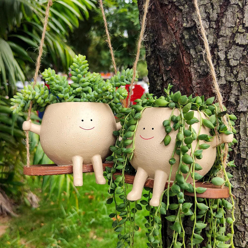 Cute Wall Planter Resin Swing Flower Container Creative Wall Hanging Head Planter Multifunctional for String of Pearls Plants
