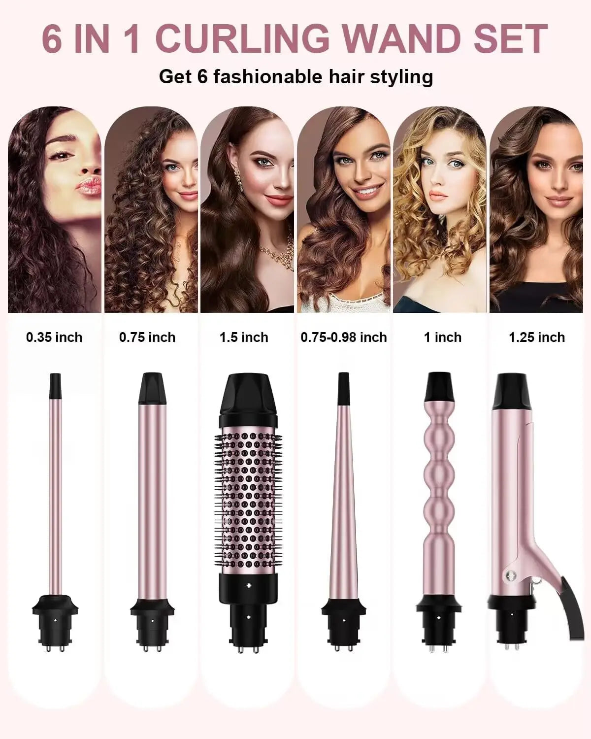 6-in-1 Curling Iron Wand Set with Thermal Brush & Ceramic Barrels