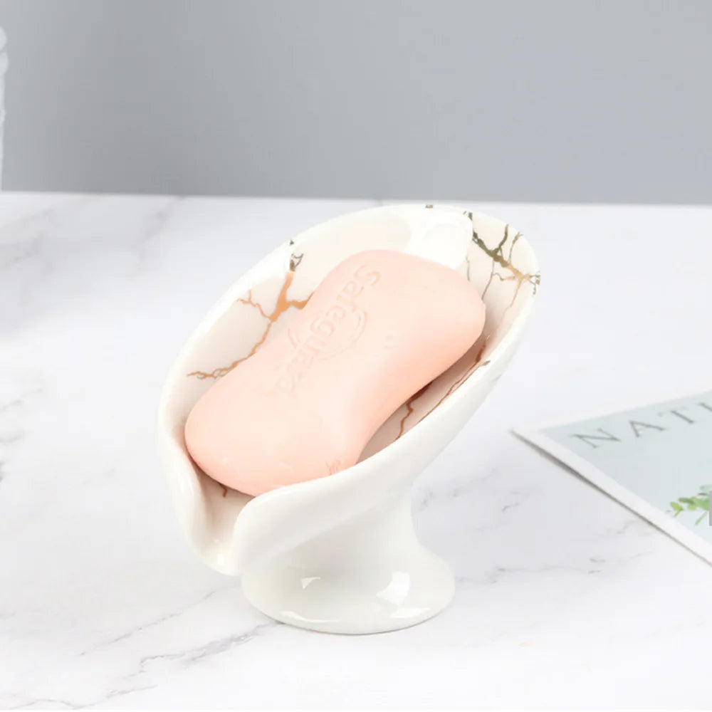1PC Ceramic Leay Shower Soap Holder Bathroom and kitchen  Supplies Leaf Shape Box Water Guide Hole Dish Storage Plate