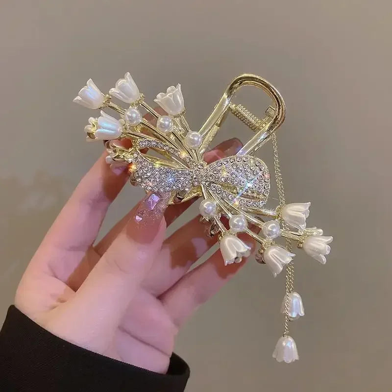 Sweet Butterfly Hair Clip Sparkling Rhinestone Jewelry Hair Accessories Artificial Pearls Women Exquisite Gift Tassel Hair Claws