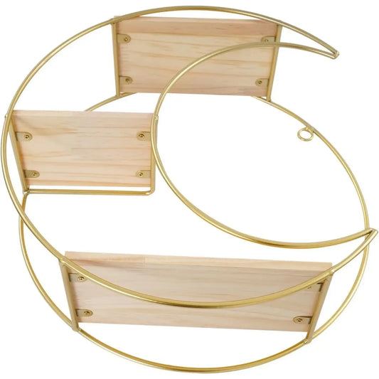 Floating Shelves for Wall-3 Tier Decorative Geometric Circle Metal and Wood Decorative Wall Shelves, Bathroom Shelf Round Decor