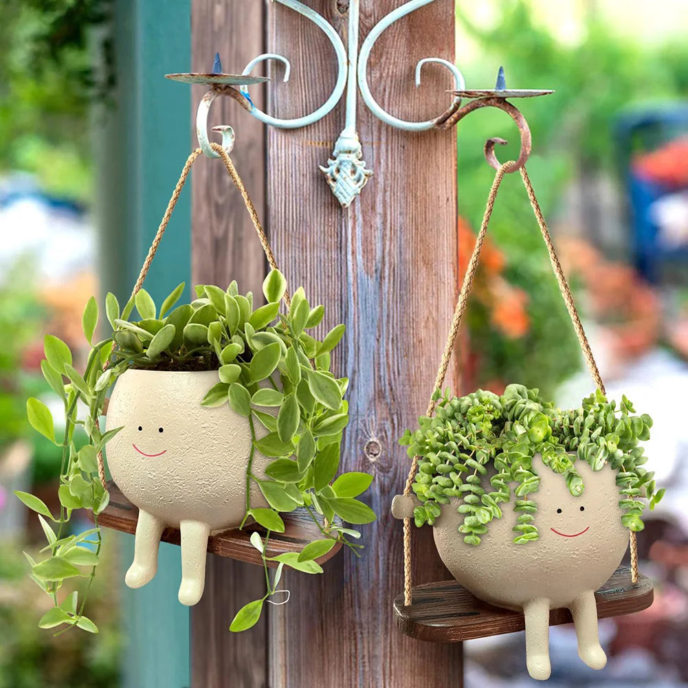 Cute Wall Planter Resin Swing Flower Container Creative Wall Hanging Head Planter Multifunctional for String of Pearls Plants