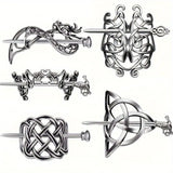 5 Pcs Viking Celtic Long Hair Clips - Vintage Silver Celtic Knot Hair Stick Jewellery Hair Slide and Metal Hairpin Barrettes