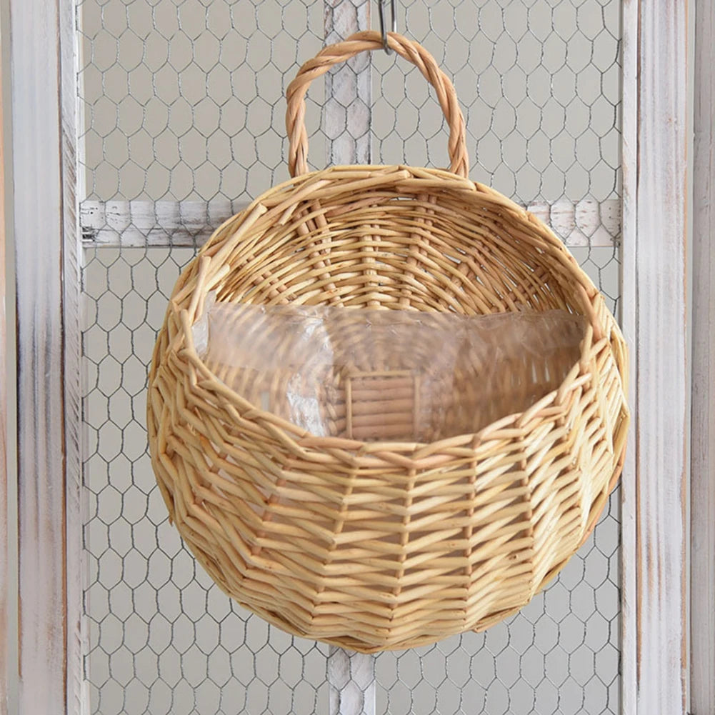 Garden Wall-mounted Flower Pot Handmade Hanging Rustic Flower Pot Basket Wicker Rattan Plant Basket Storage Container