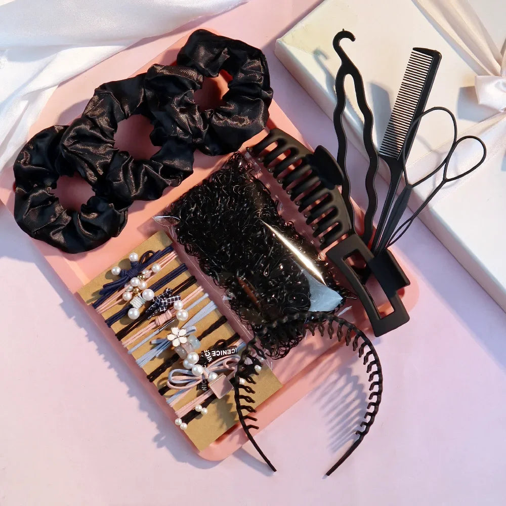 1Set Hair Accessories for Woman Set Ponytail Holders Hair Scrunchies HairBands Scrunchy HairTie Hair Hoop Hairstyle Styling Tool