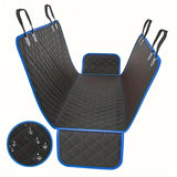 A black pet car mat with gray edging, 100% waterproof and stain resistant, easy to maintain, machine washable
