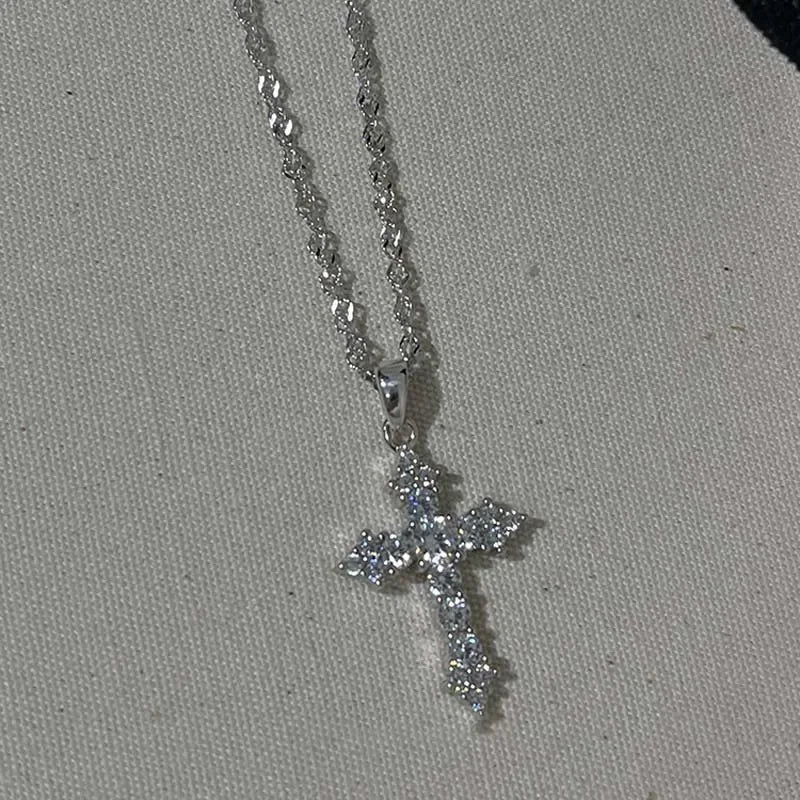 Shiny Crystal Cross Pendant Necklace for Women