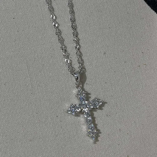 Shiny Crystal Cross Pendant Necklace for Women