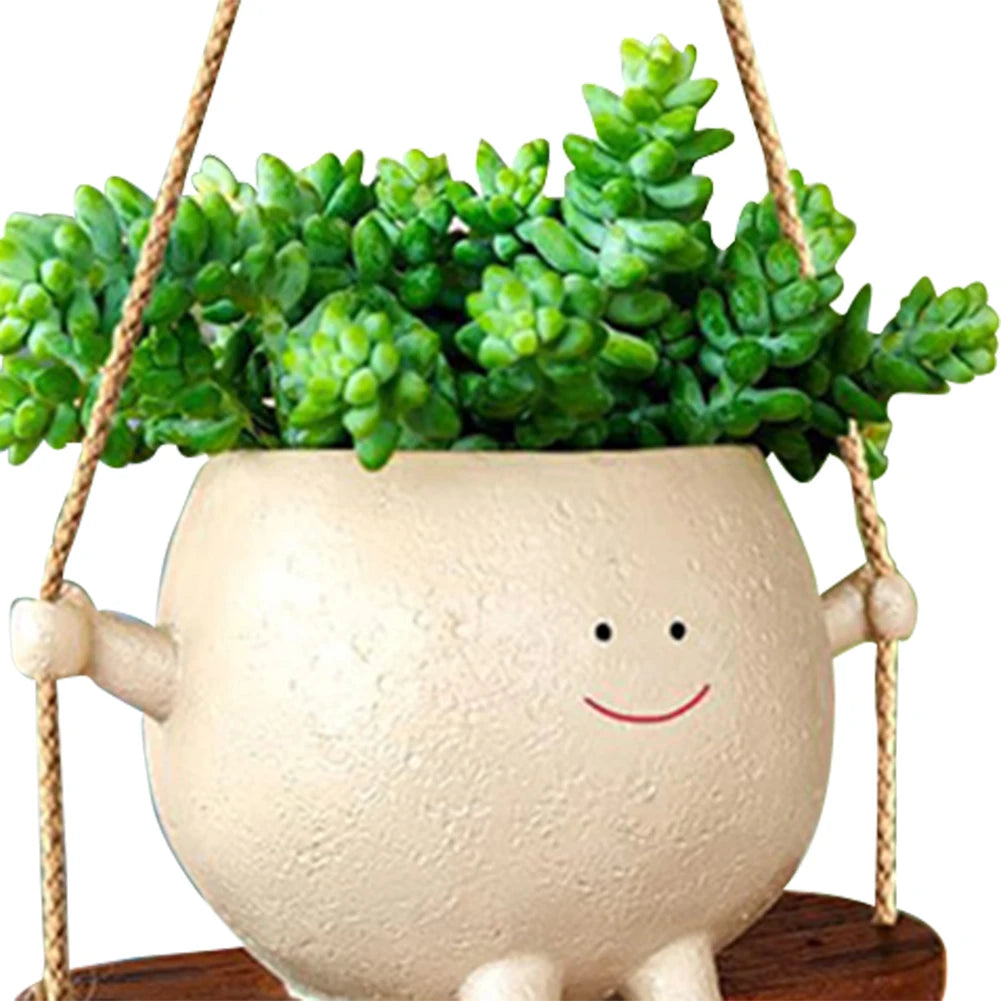 Cute Wall Planter Resin Swing Flower Container Creative Wall Hanging Head Planter Multifunctional for String of Pearls Plants