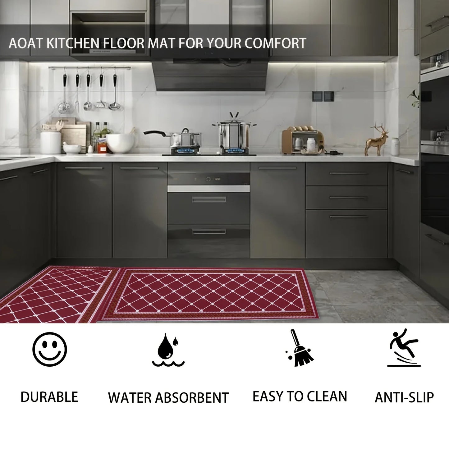 Cushioned Kitchen Rugs Non-Skid Waterproof Kitchen Mats and Rugs Comfort Standing Mat 19.7 X 31.5”+19.7 X 47.2”,